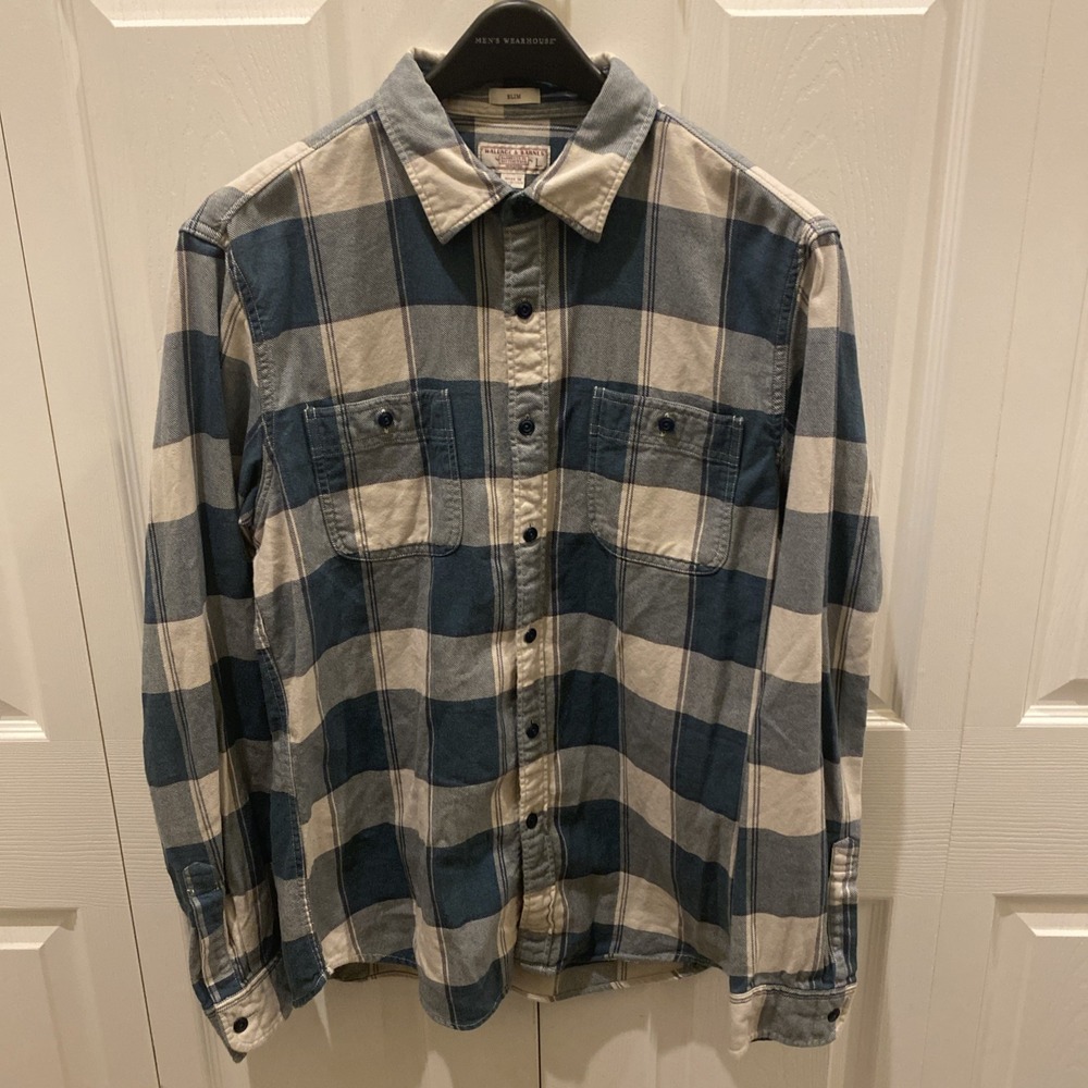 J Crew Wallace And Barnes Flannel‎ Shirt Men Large Slim Green White Plaid